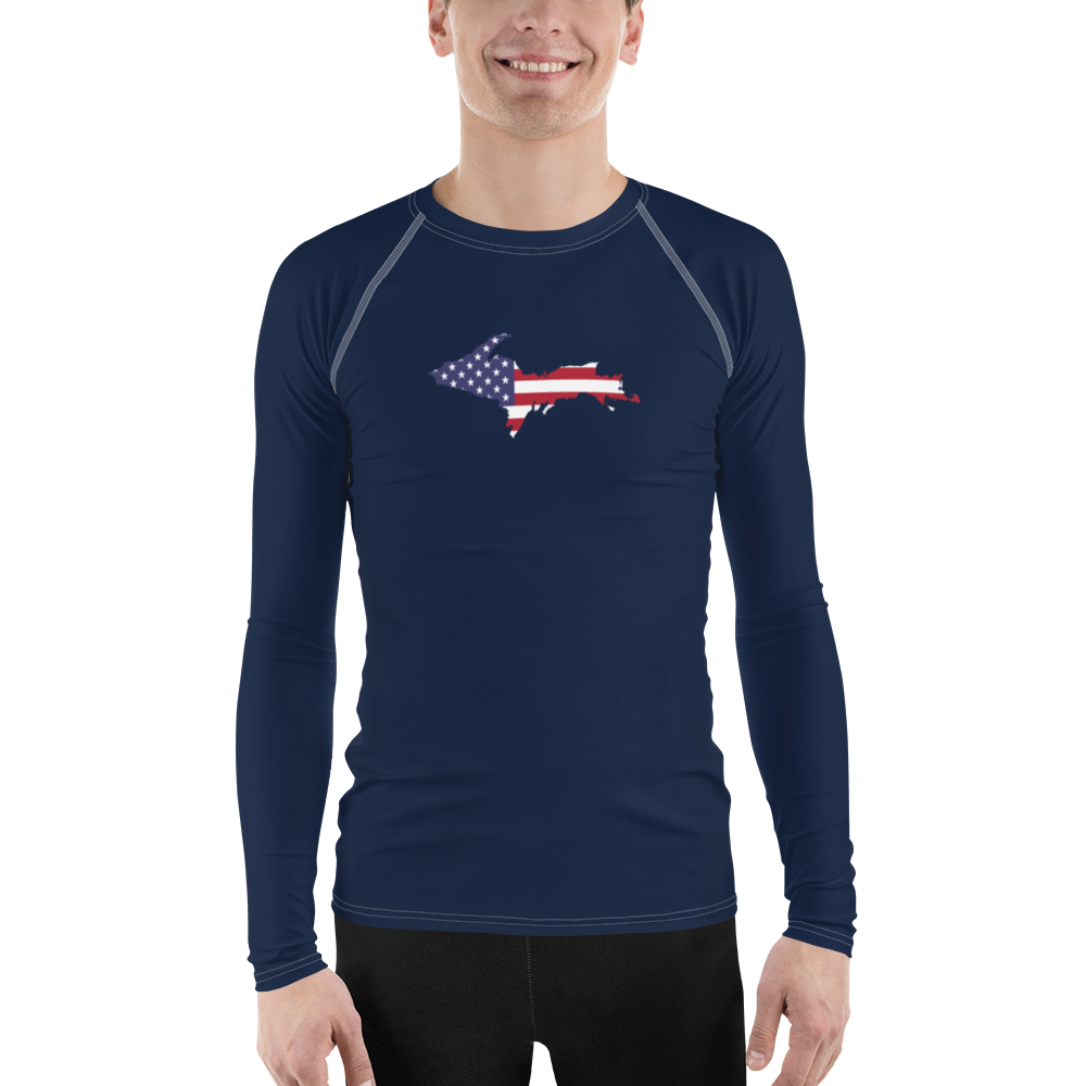 Michigan Upper Peninsula Rash Guard (w/ UP USA Flag Outline) | Men's - Navy