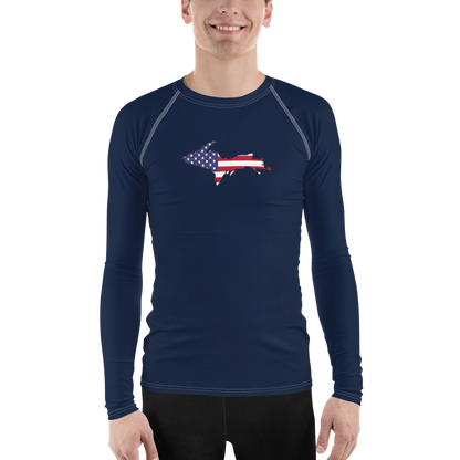 Michigan Upper Peninsula Rash Guard (w/ UP USA Flag Outline) | Men's - Navy