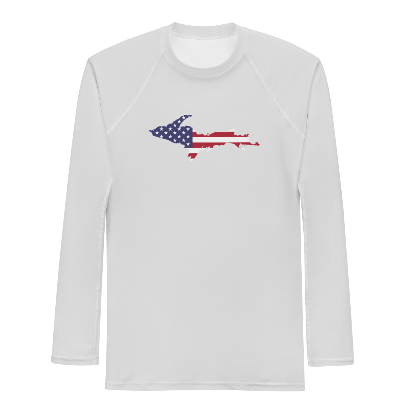 Michigan Upper Peninsula Rash Guard (w/ UP USA Flag) | Men's - Birch Bark White