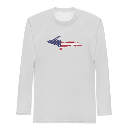 Michigan Upper Peninsula Rash Guard (w/ UP USA Flag) | Men's - Birch Bark White