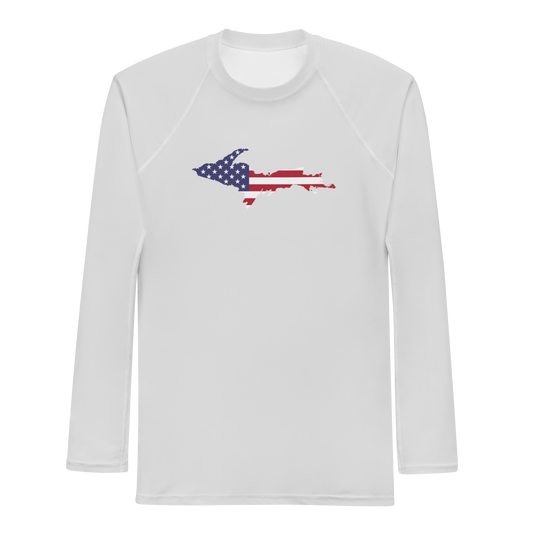 Michigan Upper Peninsula Rash Guard (w/ UP USA Flag) | Men's - Birch Bark White