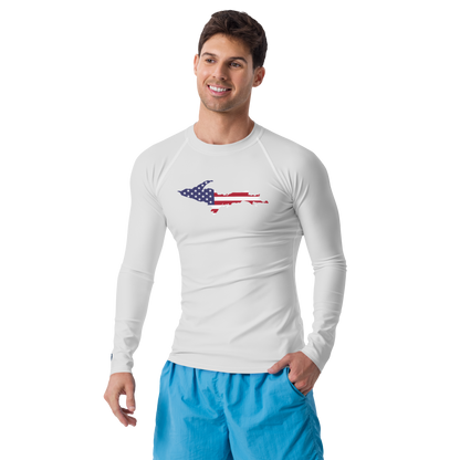 Michigan Upper Peninsula Rash Guard (w/ UP USA Flag) | Men's - Birch Bark White