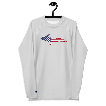 Michigan Upper Peninsula Rash Guard (w/ UP USA Flag) | Men's - Birch Bark White