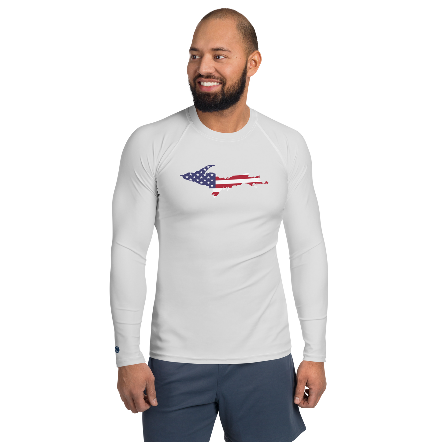 Michigan Upper Peninsula Rash Guard (w/ UP USA Flag) | Men's - Birch Bark White