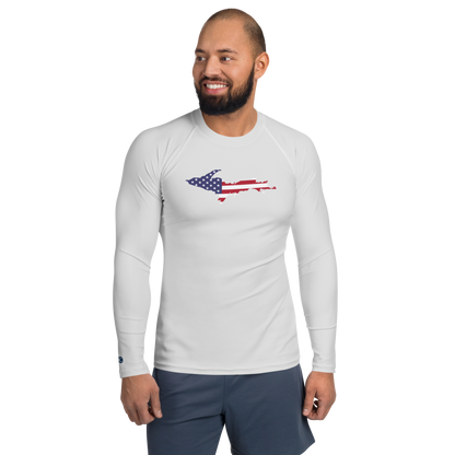 Michigan Upper Peninsula Rash Guard (w/ UP USA Flag) | Men's - Birch Bark White