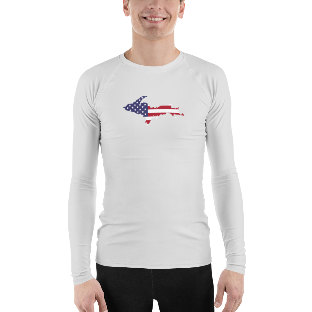 Michigan Upper Peninsula Rash Guard (w/ UP USA Flag) | Men's - Birch Bark White