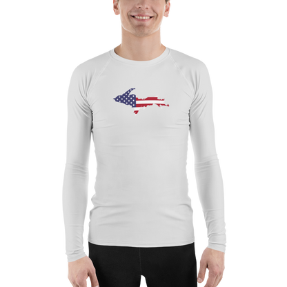 Michigan Upper Peninsula Rash Guard (w/ UP USA Flag) | Men's - Birch Bark White