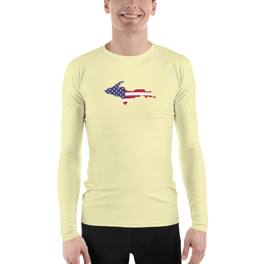 Michigan Upper Peninsula Rash Guard (w/ UP USA Flag) | Men's - Canary Yellow