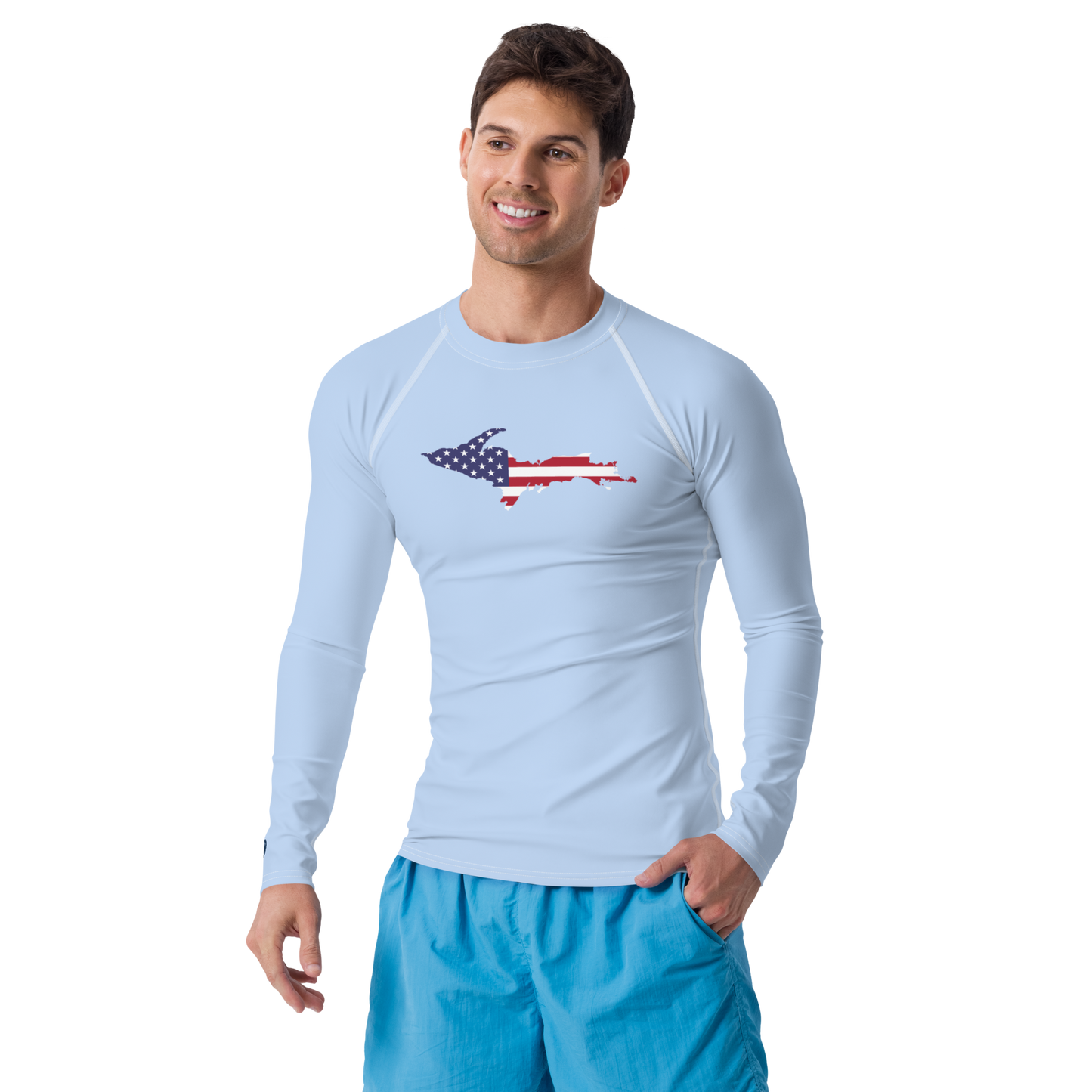 Michigan Upper Peninsula Rash Guard (w/ UP USA Flag) | Men's - Light Blue