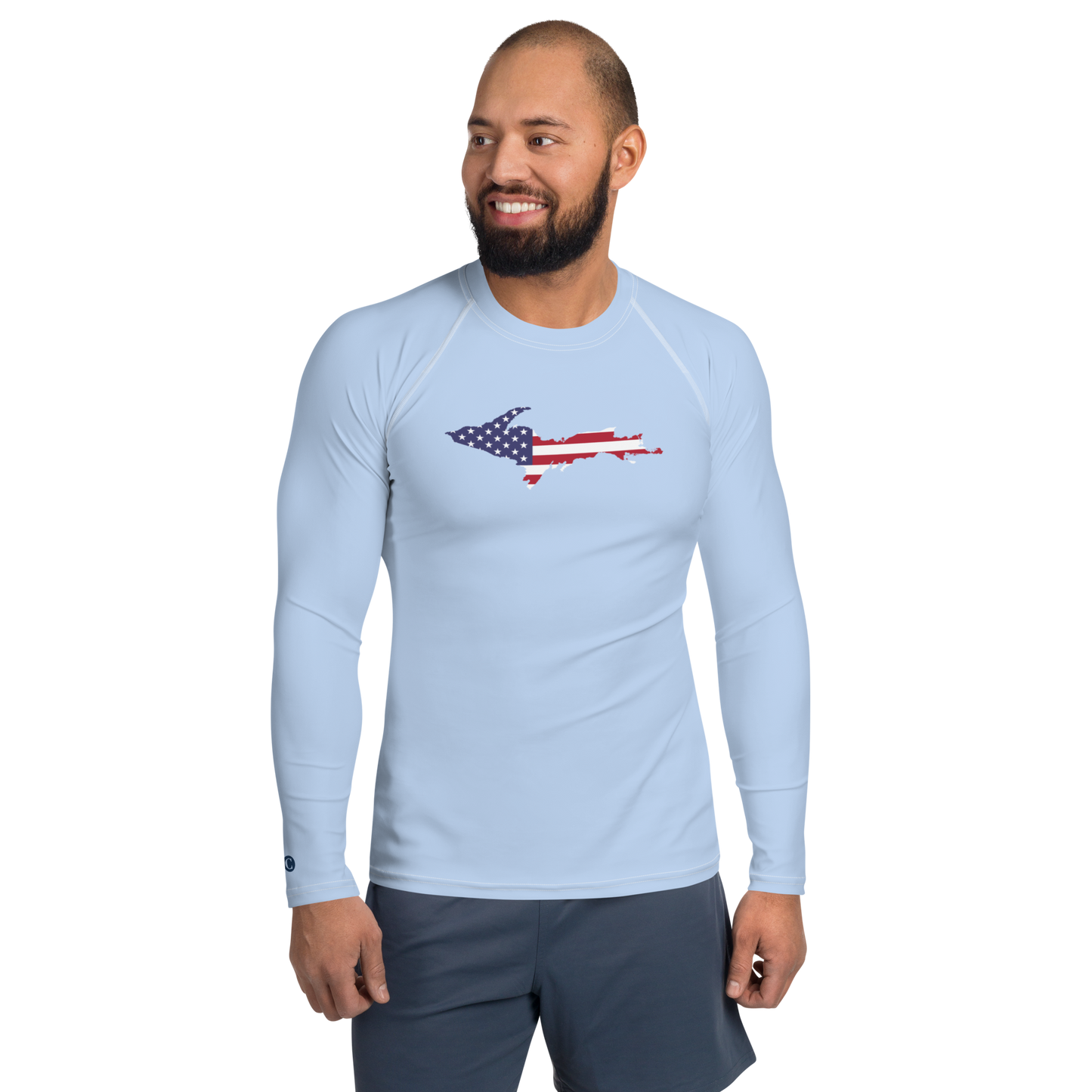 Michigan Upper Peninsula Rash Guard (w/ UP USA Flag) | Men's - Light Blue