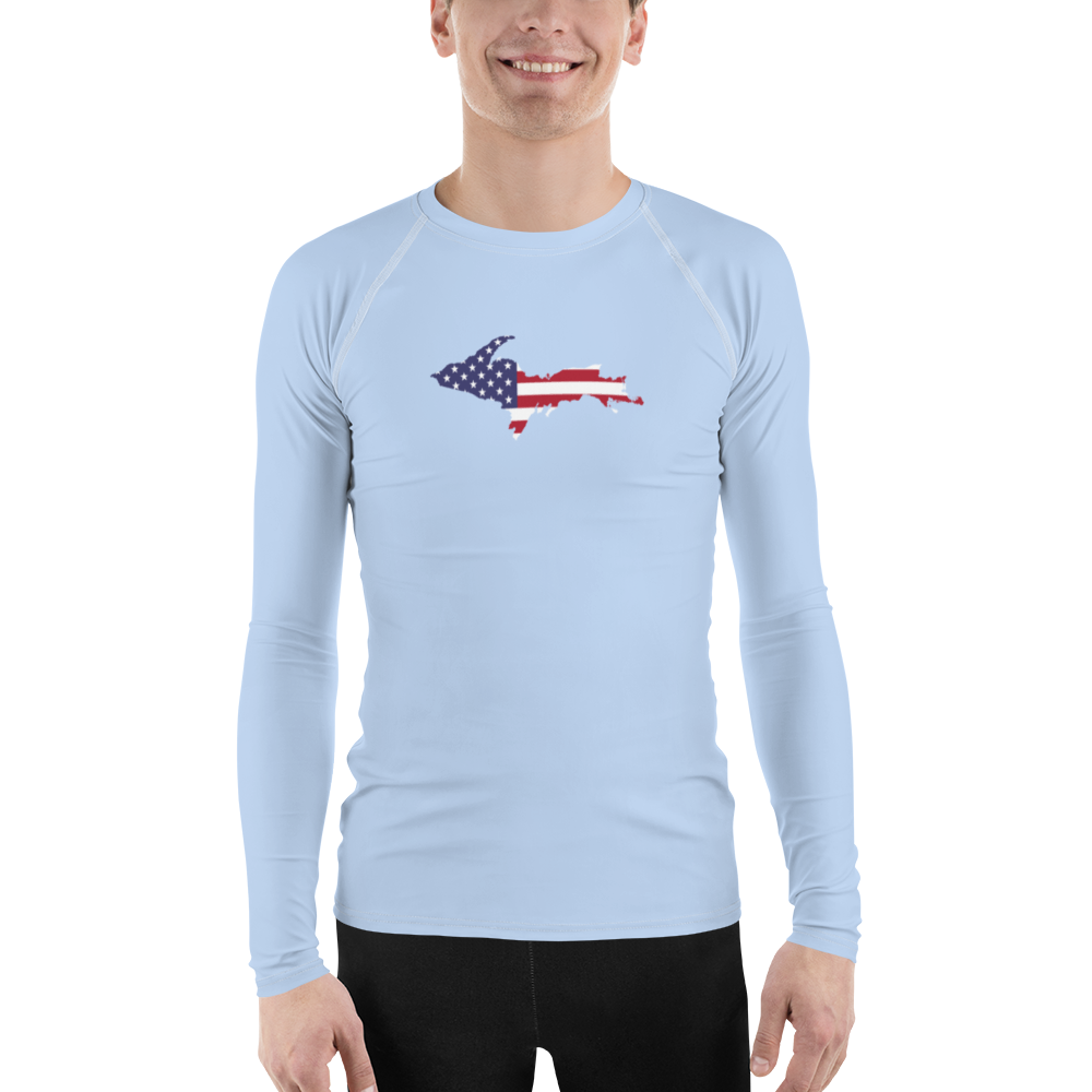 Michigan Upper Peninsula Rash Guard (w/ UP USA Flag) | Men's - Light Blue