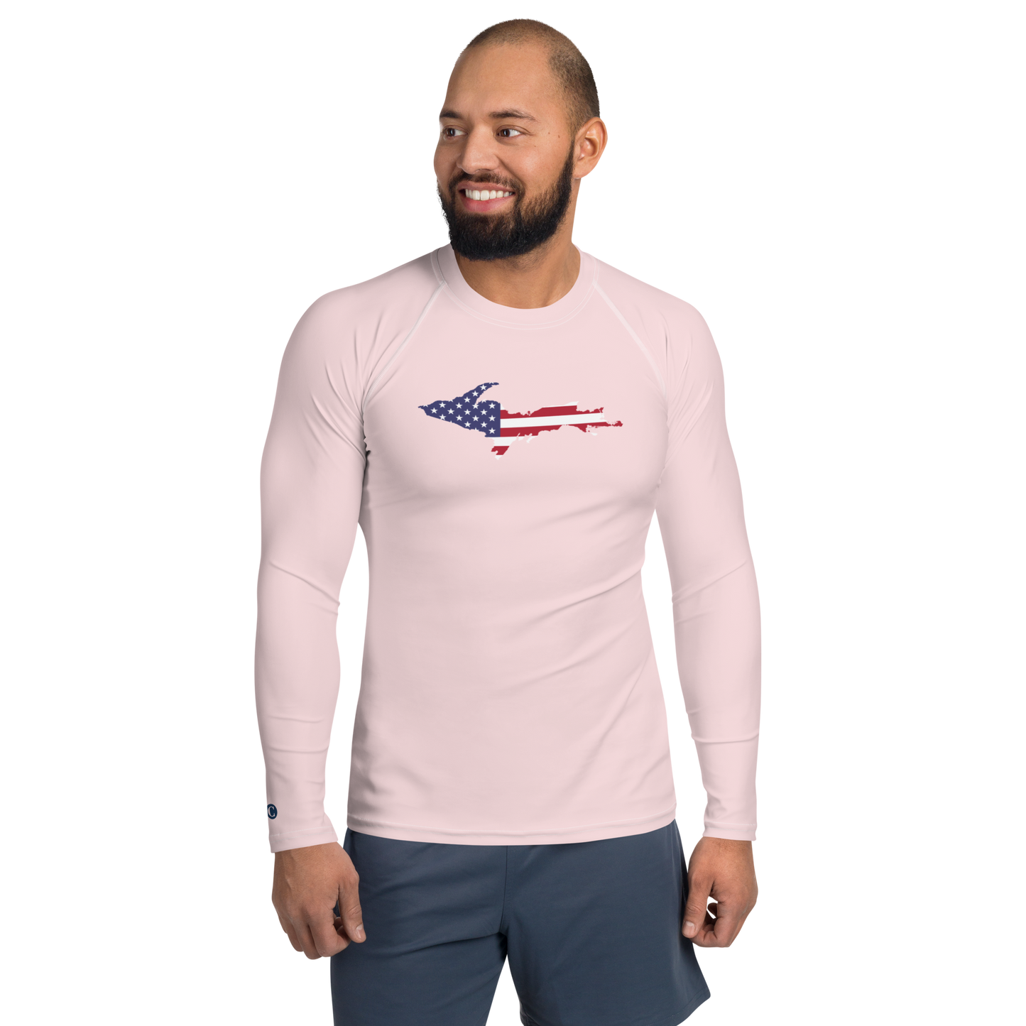 Michigan Upper Peninsula Rash Guard (w/ UP USA Flag) | Men's - Pale Pink