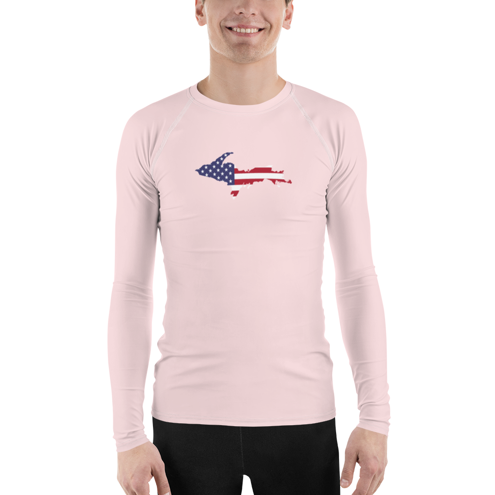 Michigan Upper Peninsula Rash Guard (w/ UP USA Flag) | Men's - Pale Pink