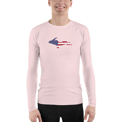 Michigan Upper Peninsula Rash Guard (w/ UP USA Flag) | Men's - Pale Pink