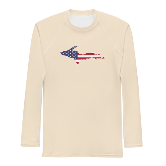 Michigan Upper Peninsula Rash Guard (w/ UP USA Flag) | Men's - Champagne White