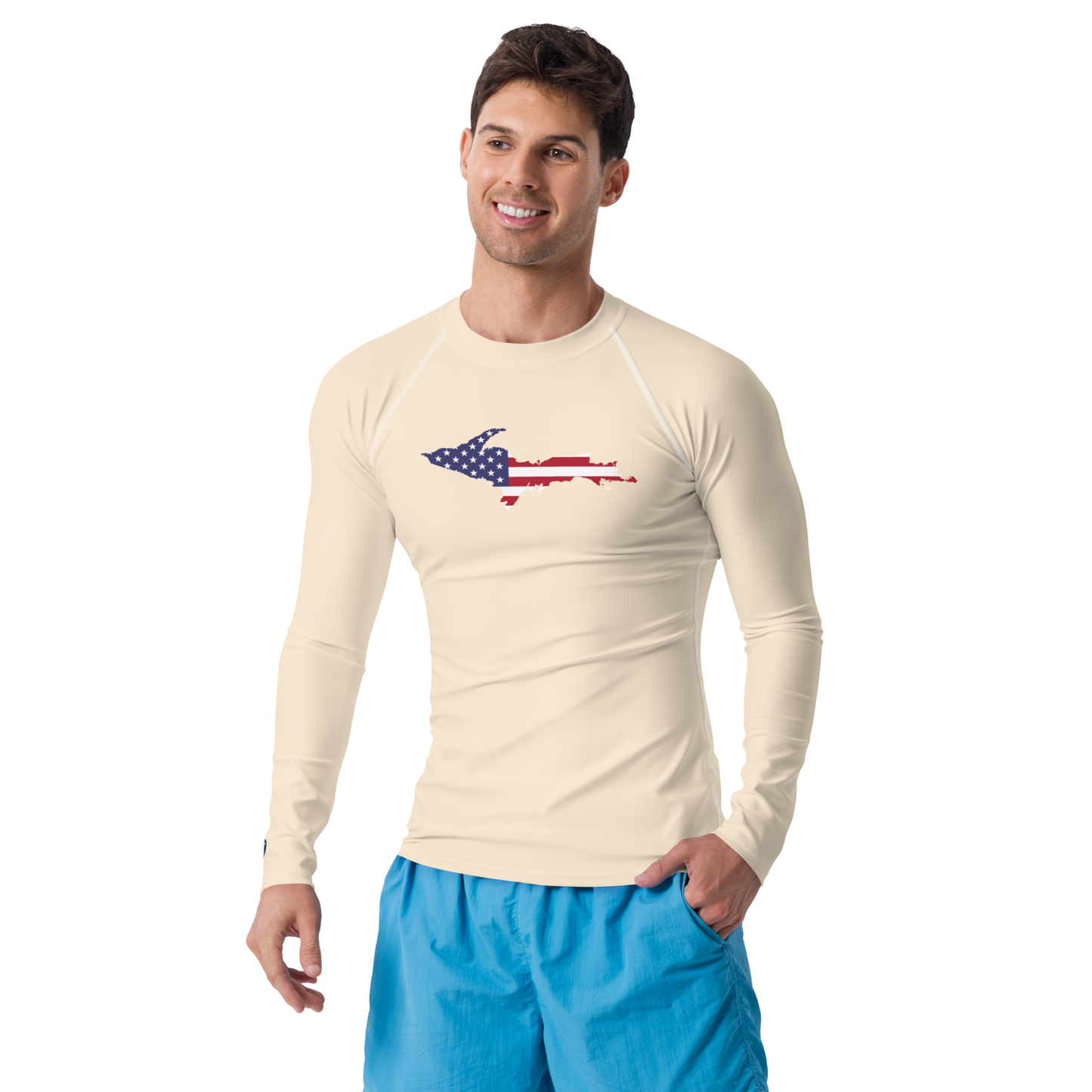 Michigan Upper Peninsula Rash Guard (w/ UP USA Flag) | Men's - Champagne White