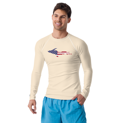 Michigan Upper Peninsula Rash Guard (w/ UP USA Flag) | Men's - Champagne White