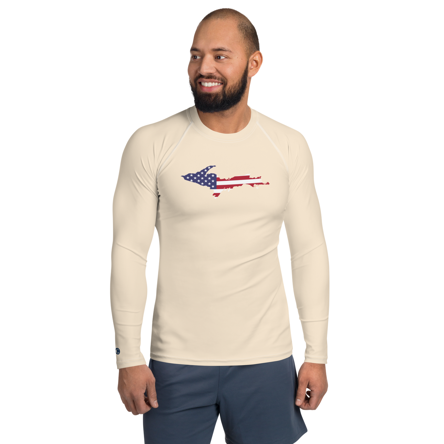 Michigan Upper Peninsula Rash Guard (w/ UP USA Flag) | Men's - Champagne White