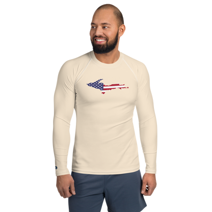 Michigan Upper Peninsula Rash Guard (w/ UP USA Flag) | Men's - Champagne White