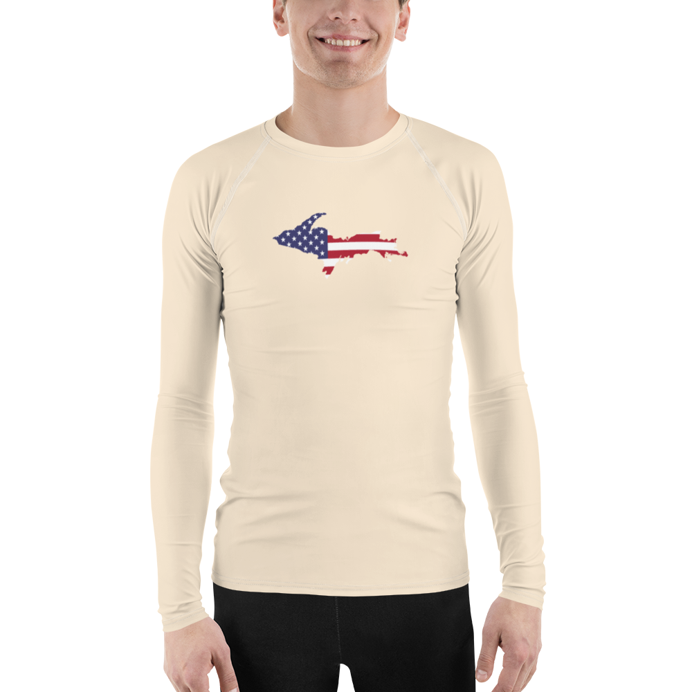 Michigan Upper Peninsula Rash Guard (w/ UP USA Flag) | Men's - Champagne White