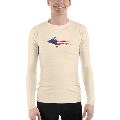 Michigan Upper Peninsula Rash Guard (w/ UP USA Flag) | Men's - Champagne White