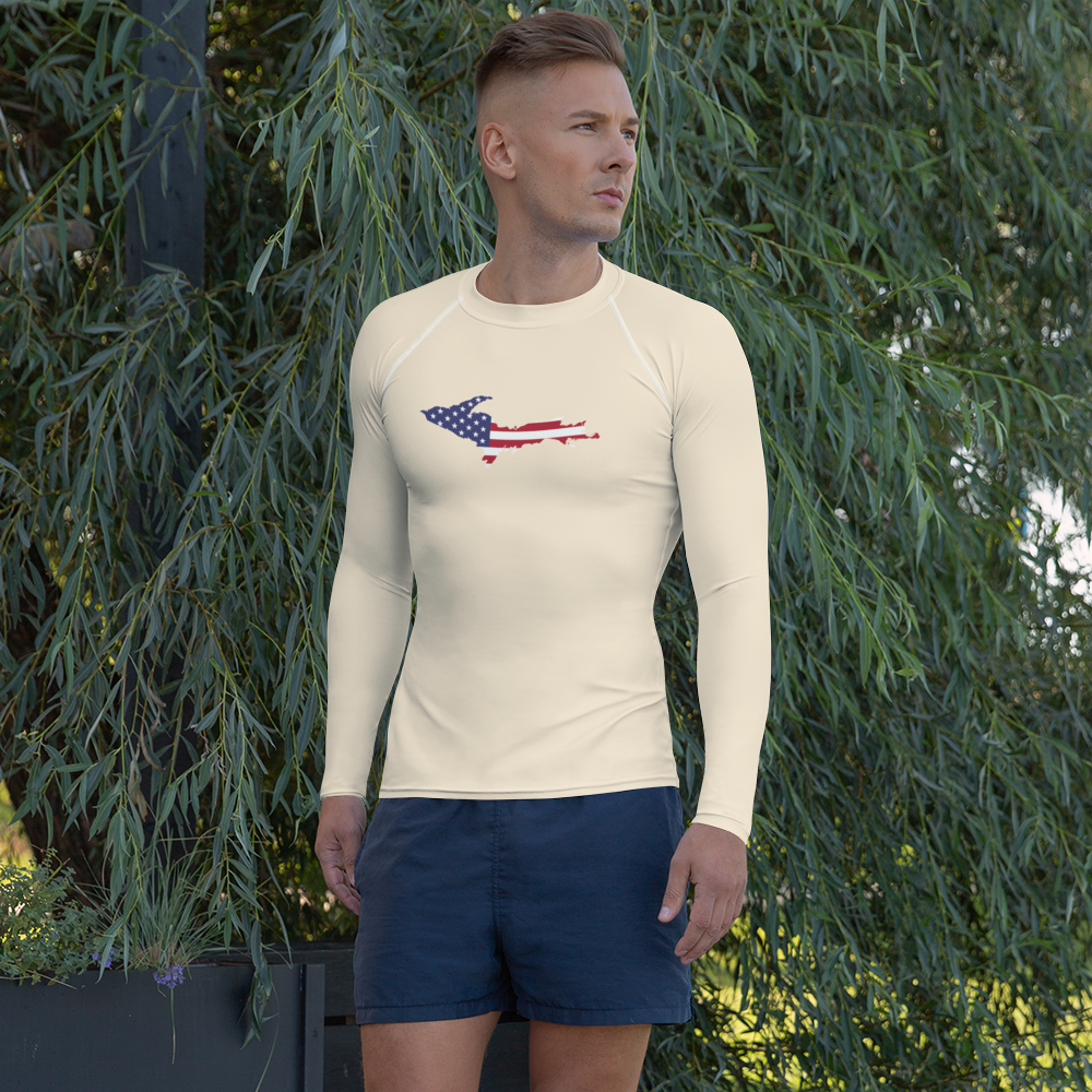 Michigan Upper Peninsula Rash Guard (w/ UP USA Flag) | Men's - Champagne White