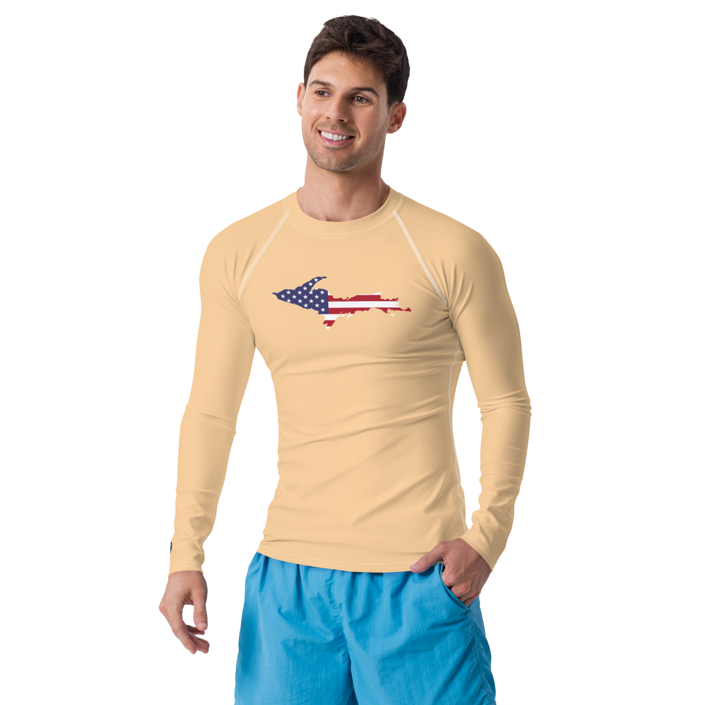 Michigan Upper Peninsula Rash Guard (w/ UP USA Flag) | Men's - Pale Apricot