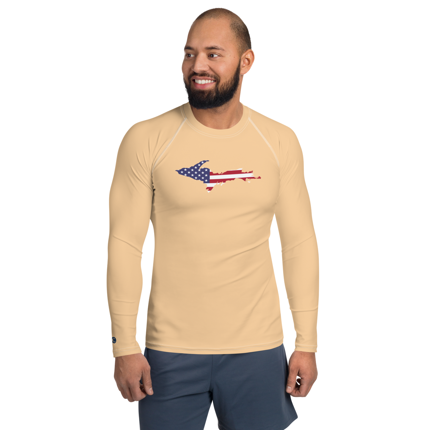 Michigan Upper Peninsula Rash Guard (w/ UP USA Flag) | Men's - Pale Apricot