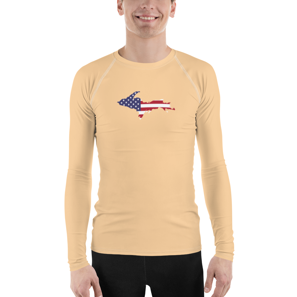 Michigan Upper Peninsula Rash Guard (w/ UP USA Flag) | Men's - Pale Apricot