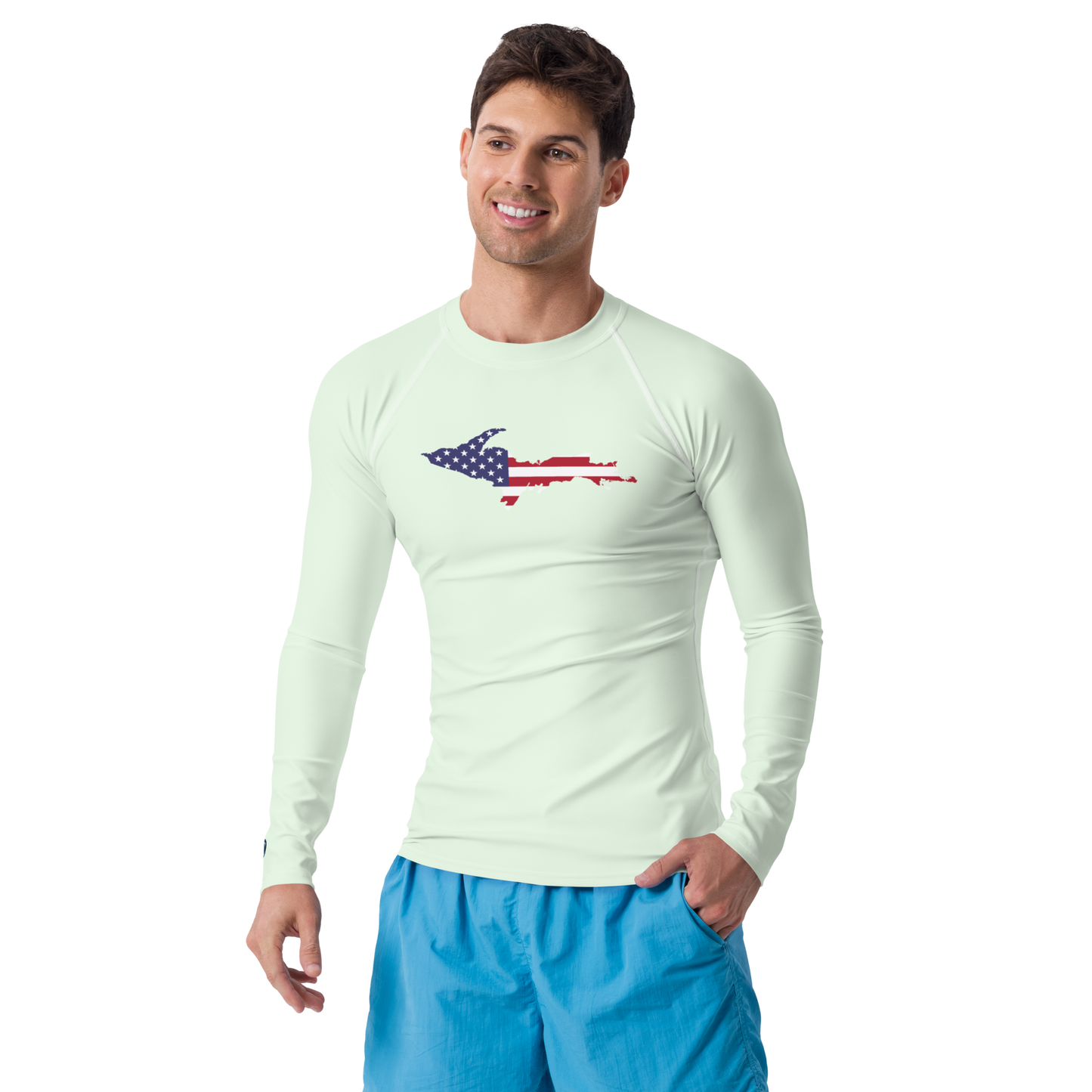 Michigan Upper Peninsula Rash Guard (w/ UP USA Flag) | Men's - Dew Green