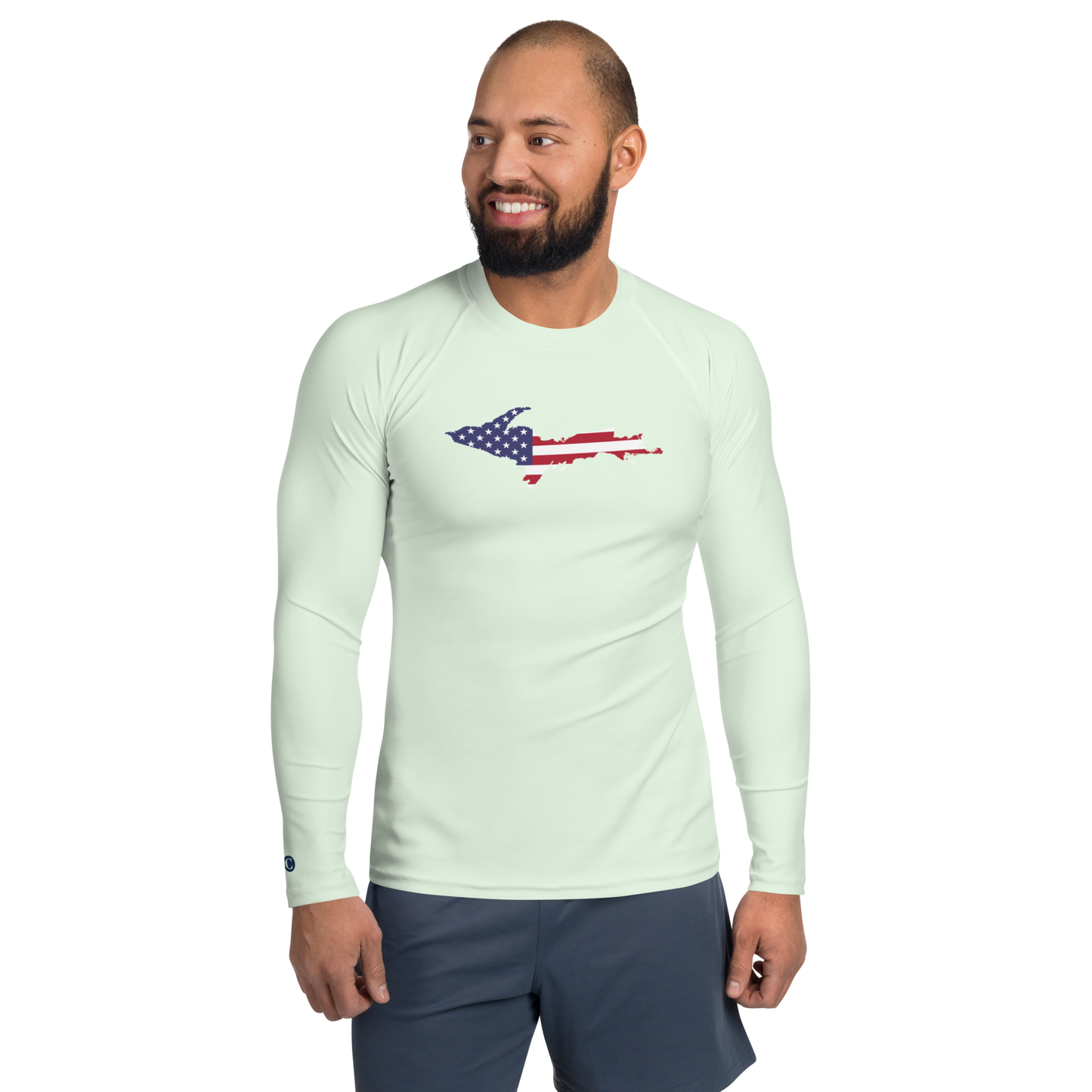 Michigan Upper Peninsula Rash Guard (w/ UP USA Flag) | Men's - Dew Green