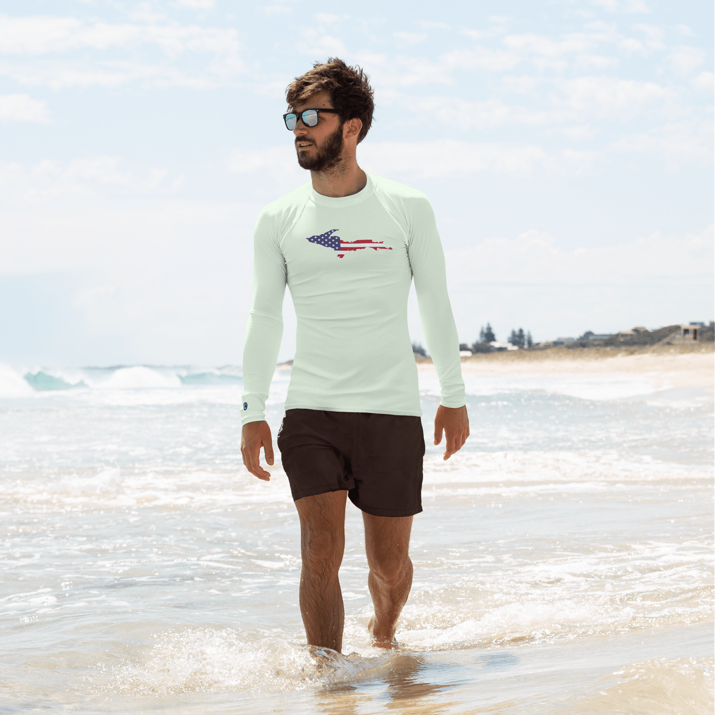 Michigan Upper Peninsula Rash Guard (w/ UP USA Flag) | Men's - Dew Green