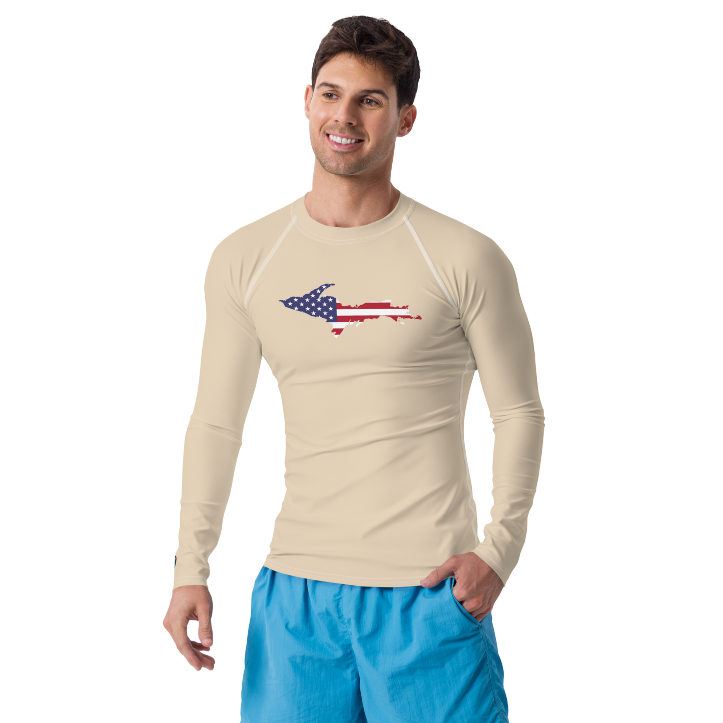 Michigan Upper Peninsula Rash Guard (w/ UP USA Flag) | Men's - Canvas Color