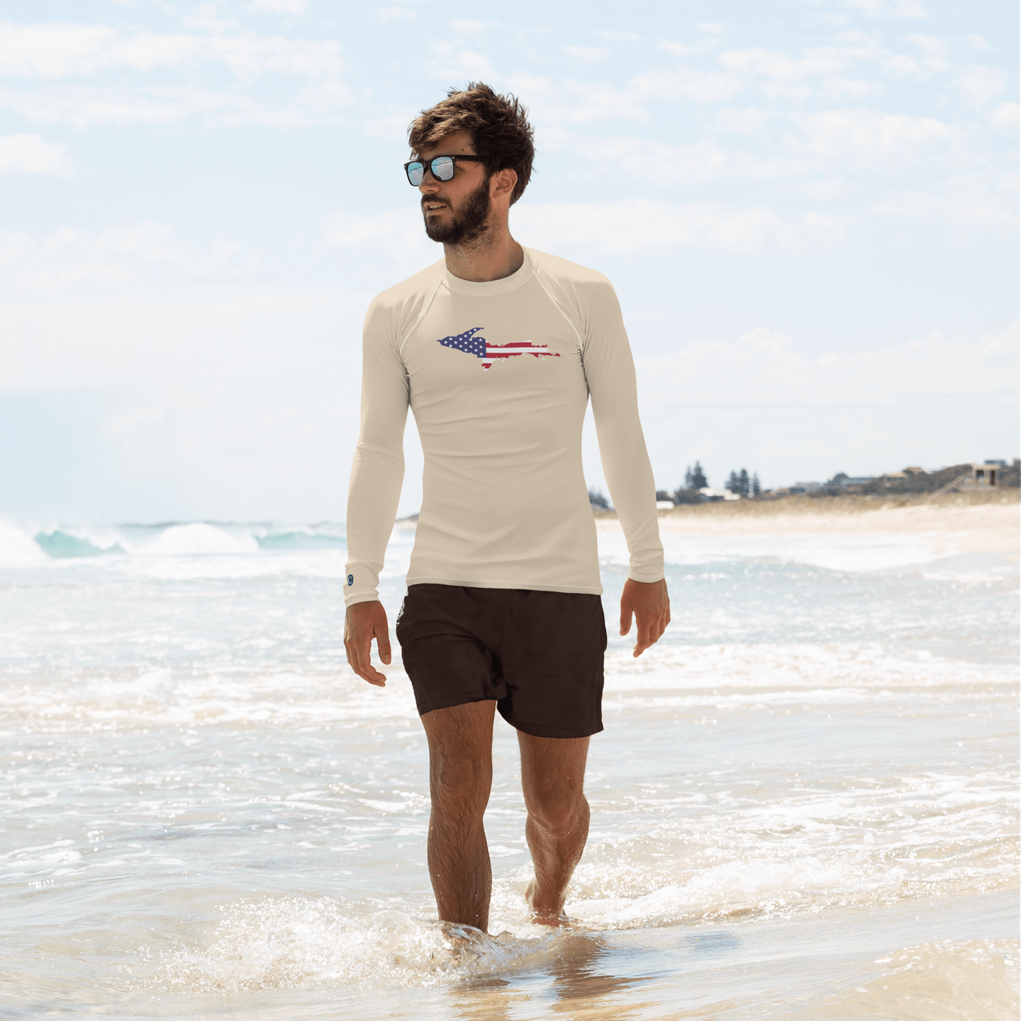 Michigan Upper Peninsula Rash Guard (w/ UP USA Flag) | Men's - Canvas Color