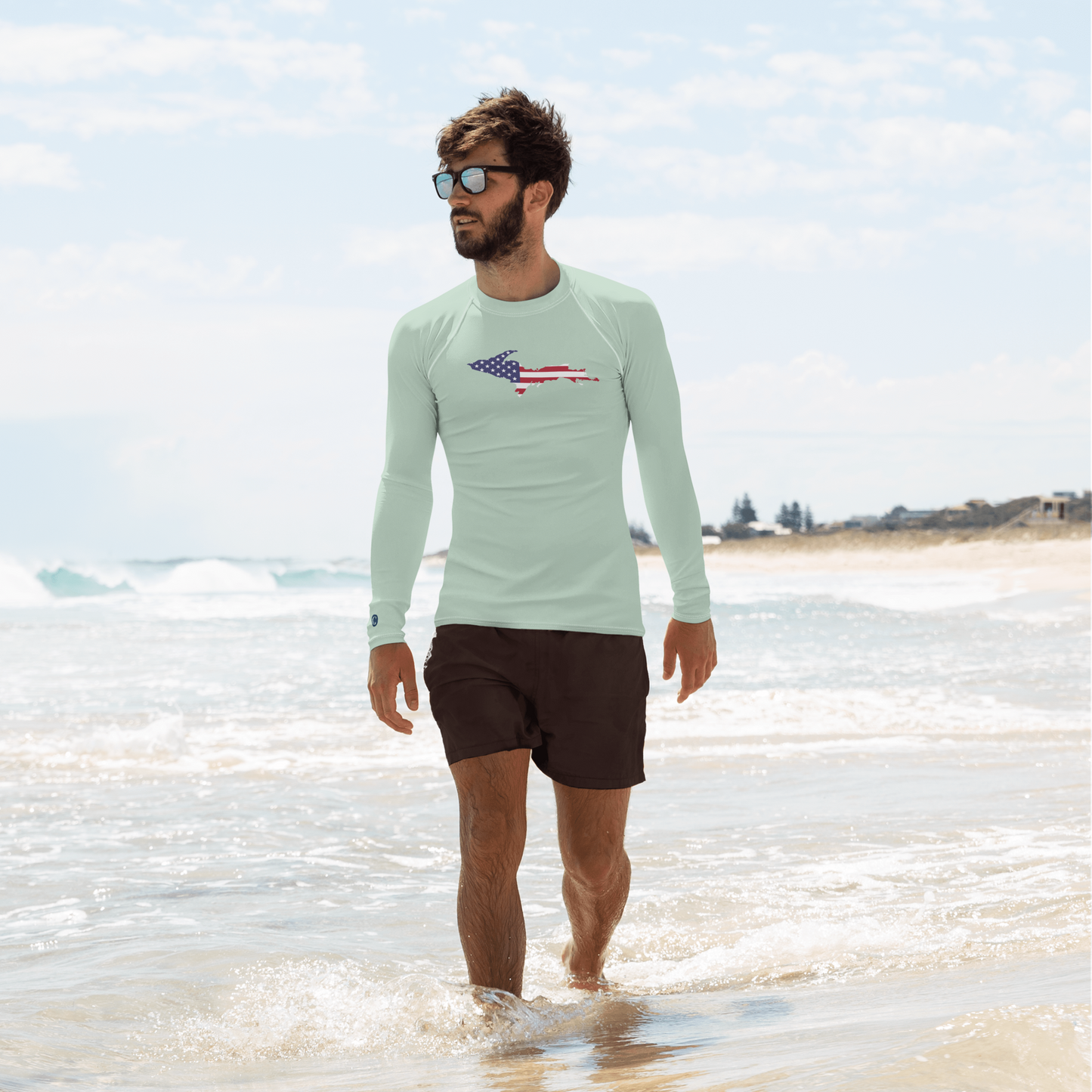 Michigan Upper Peninsula Rash Guard (w/ UP USA Flag) | Men's - Sea Green