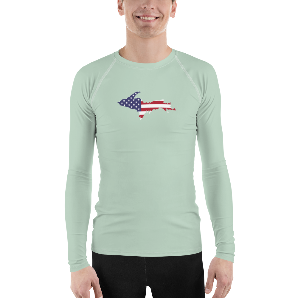 Michigan Upper Peninsula Rash Guard (w/ UP USA Flag) | Men's - Sea Green