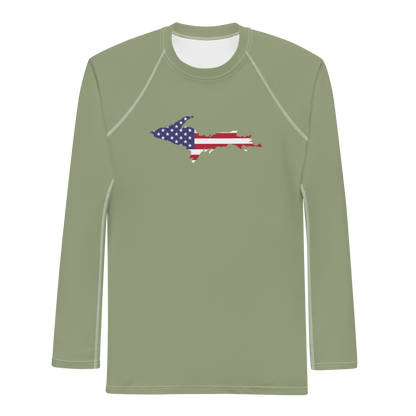 Michigan Upper Peninsula Rash Guard (w/ UP USA Flag) | Men's - Beachgrass Green