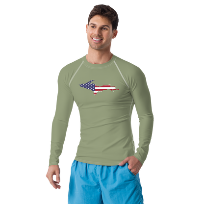 Michigan Upper Peninsula Rash Guard (w/ UP USA Flag) | Men's - Beachgrass Green