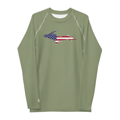 Michigan Upper Peninsula Rash Guard (w/ UP USA Flag) | Men's - Beachgrass Green