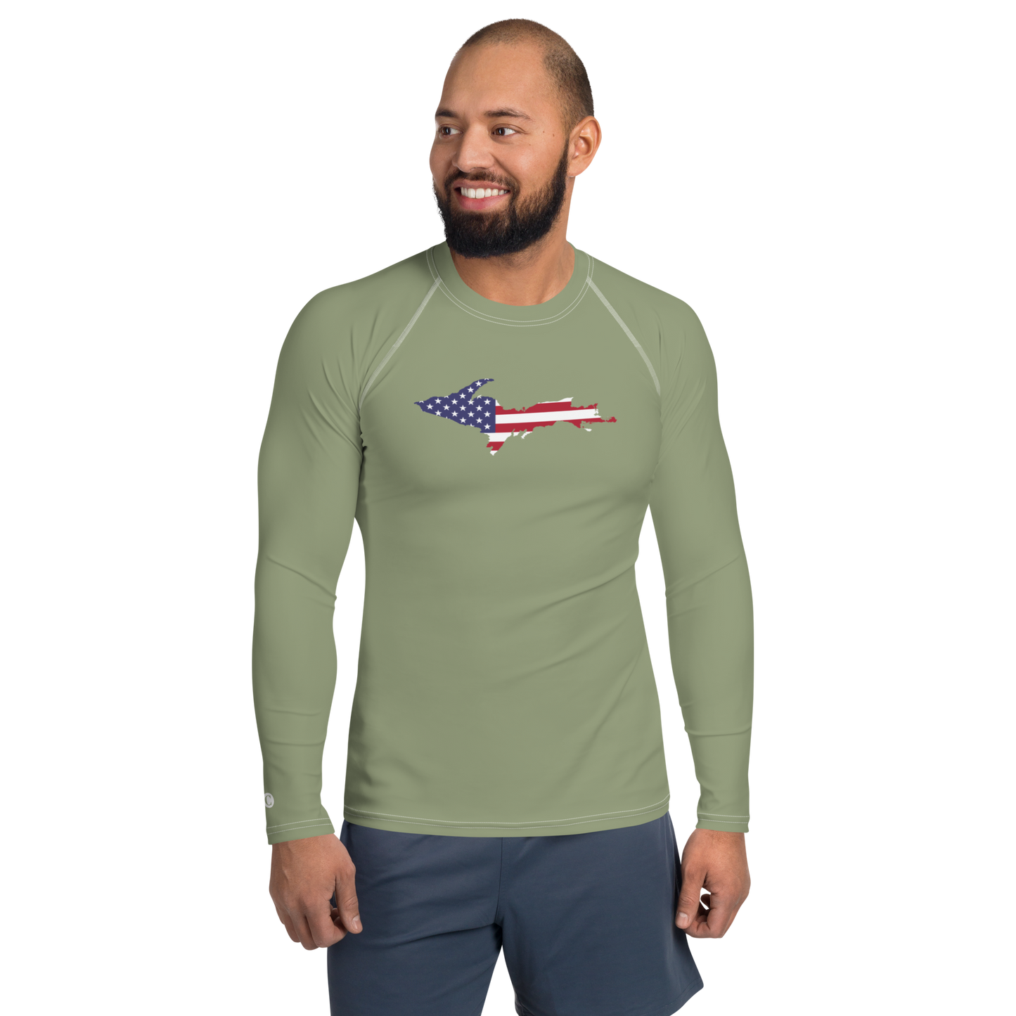 Michigan Upper Peninsula Rash Guard (w/ UP USA Flag) | Men's - Beachgrass Green