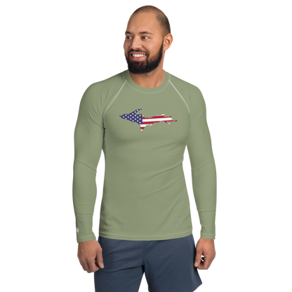 Michigan Upper Peninsula Rash Guard (w/ UP USA Flag) | Men's - Beachgrass Green