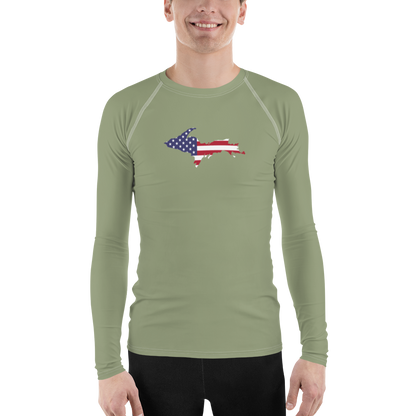 Michigan Upper Peninsula Rash Guard (w/ UP USA Flag) | Men's - Beachgrass Green