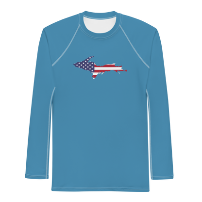 Michigan Upper Peninsula Rash Guard (w/ UP USA Flag) | Men's - Lake Michigan Blue