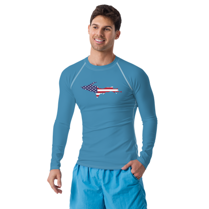 Michigan Upper Peninsula Rash Guard (w/ UP USA Flag) | Men's - Lake Michigan Blue