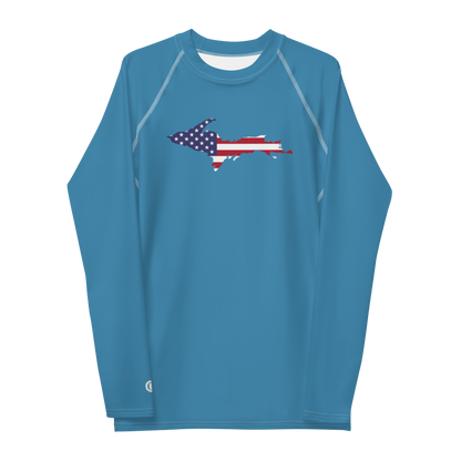 Michigan Upper Peninsula Rash Guard (w/ UP USA Flag) | Men's - Lake Michigan Blue