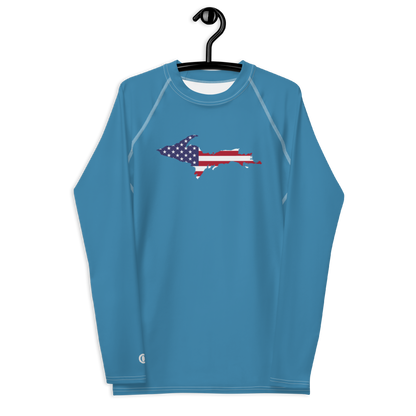 Michigan Upper Peninsula Rash Guard (w/ UP USA Flag) | Men's - Lake Michigan Blue