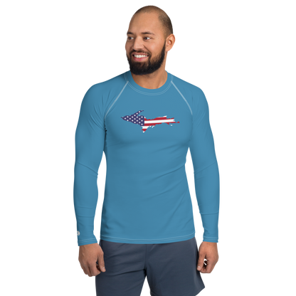 Michigan Upper Peninsula Rash Guard (w/ UP USA Flag) | Men's - Lake Michigan Blue