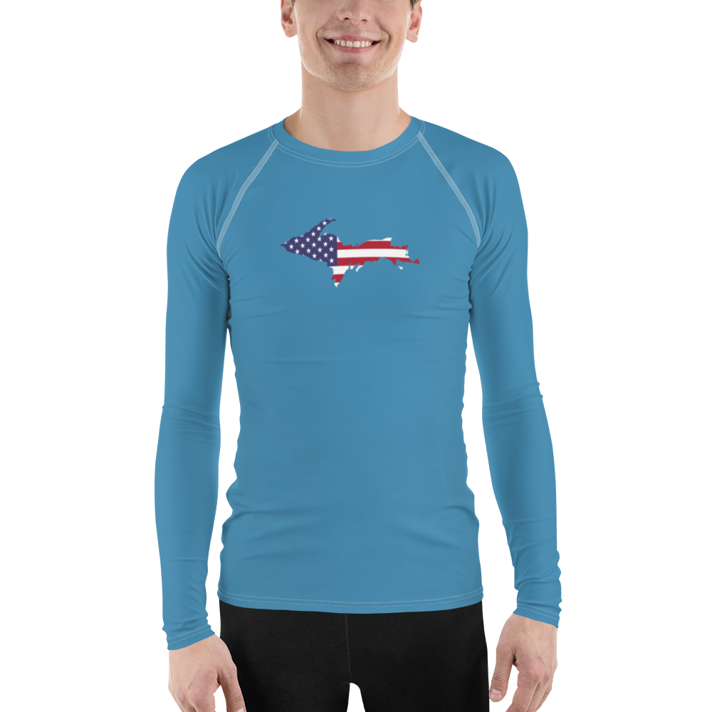 Michigan Upper Peninsula Rash Guard (w/ UP USA Flag) | Men's - Lake Michigan Blue