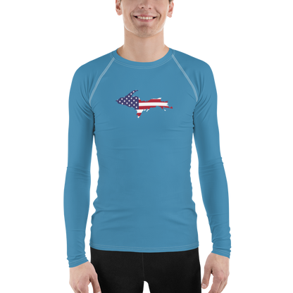 Michigan Upper Peninsula Rash Guard (w/ UP USA Flag) | Men's - Lake Michigan Blue