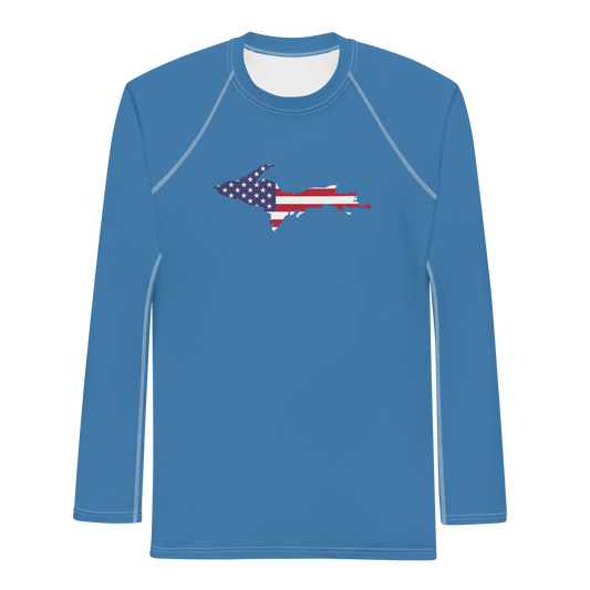 Michigan Upper Peninsula Rash Guard (w/ UP USA Flag) | Men's - Lake Superior Blue